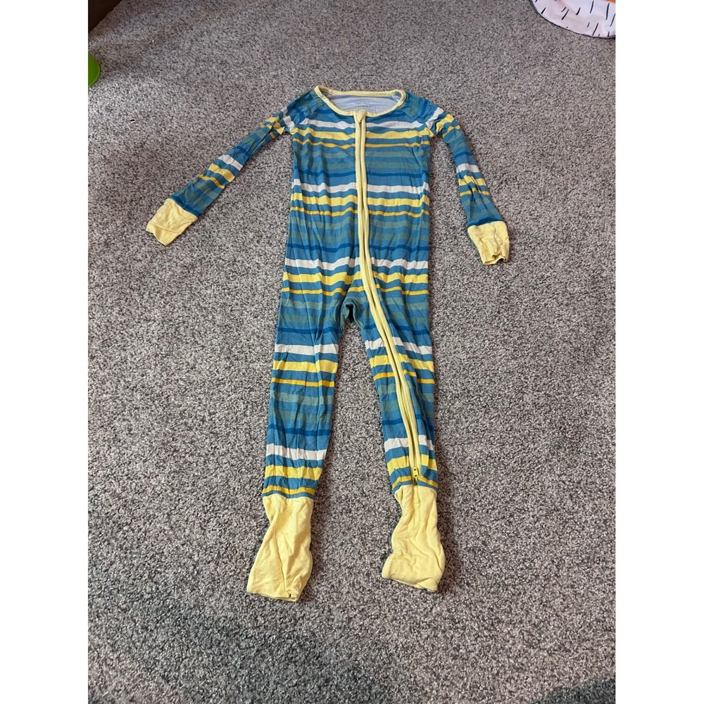 Little Sleepies secret garden 2T Blue Yellow‎ Stripe Bamboo Pajamas Sleepwear